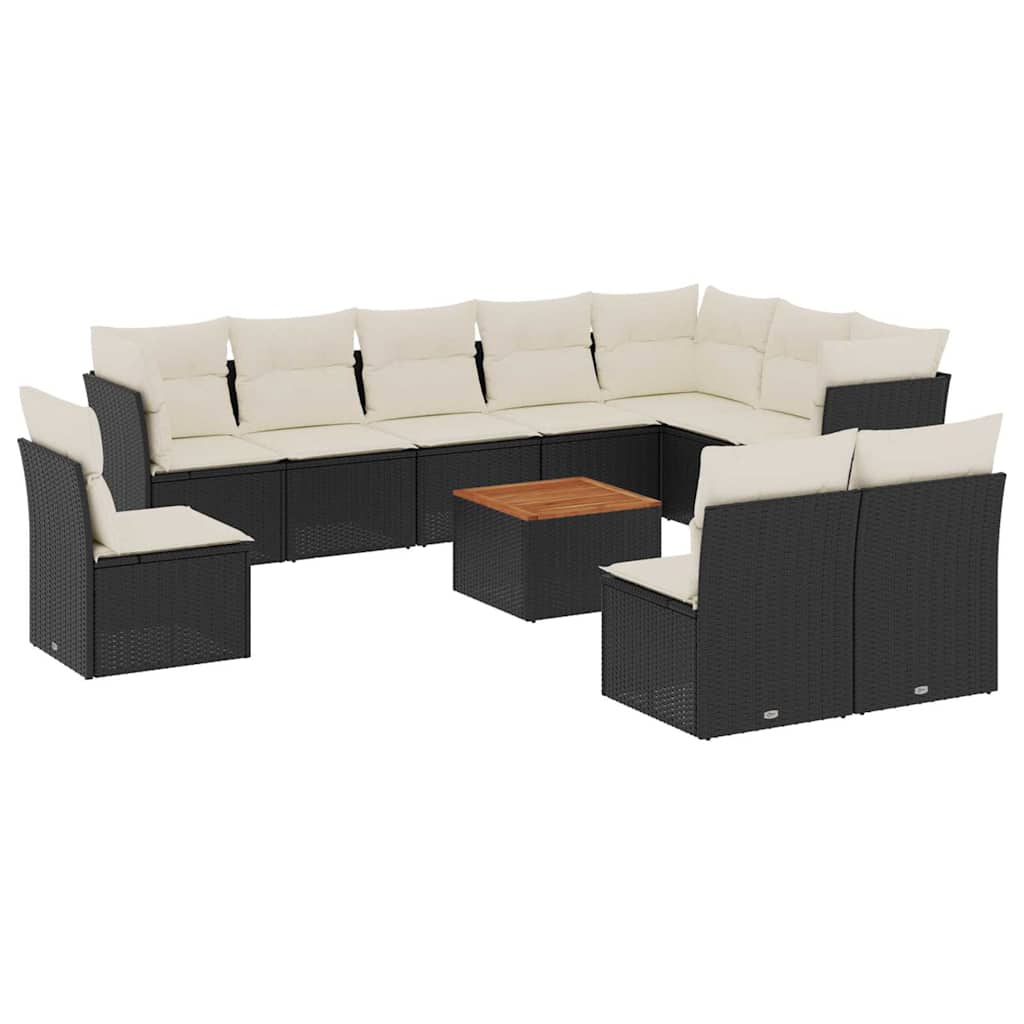 vidaXL Set canapele de grădină cu perne, 11 piese, negru, poliratan