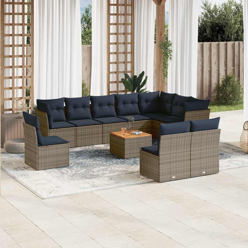 vidaXL Set canapele de grădină cu perne, 11 piese, gri, poliratan vidaXL Set canapele de grădină cu perne, 11 piese, gri, poliratan