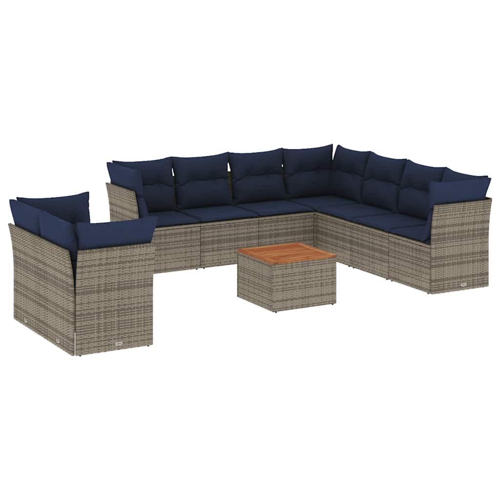vidaXL Set canapele de grădină cu perne, 10 piese, gri, poliratan