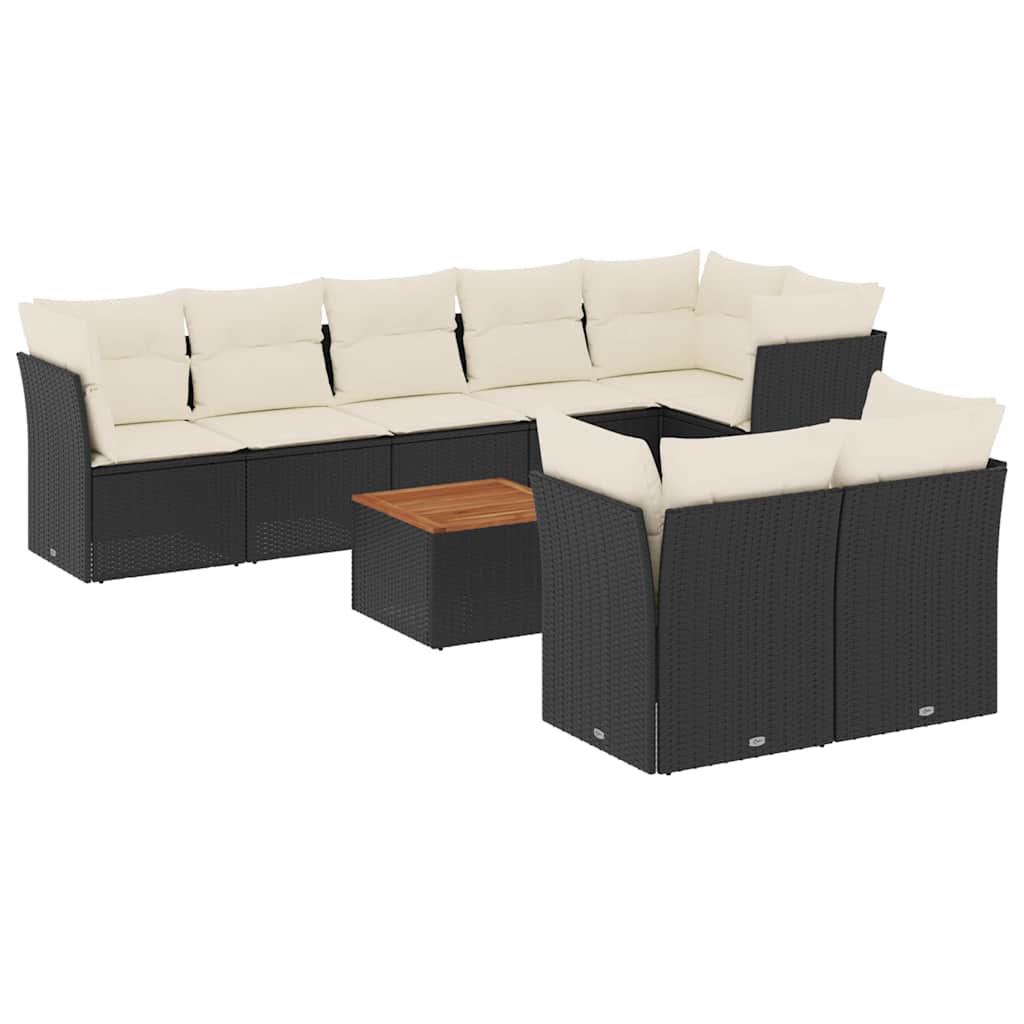 vidaXL Set mobilier de grădină cu perne, 9 piese, negru, poliratan