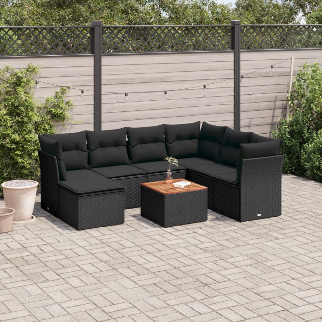 vidaXL Set mobilier de grădină cu perne, 8 piese, negru, poliratan vidaXL Set mobilier de grădină cu perne, 8 piese, negru, poliratan