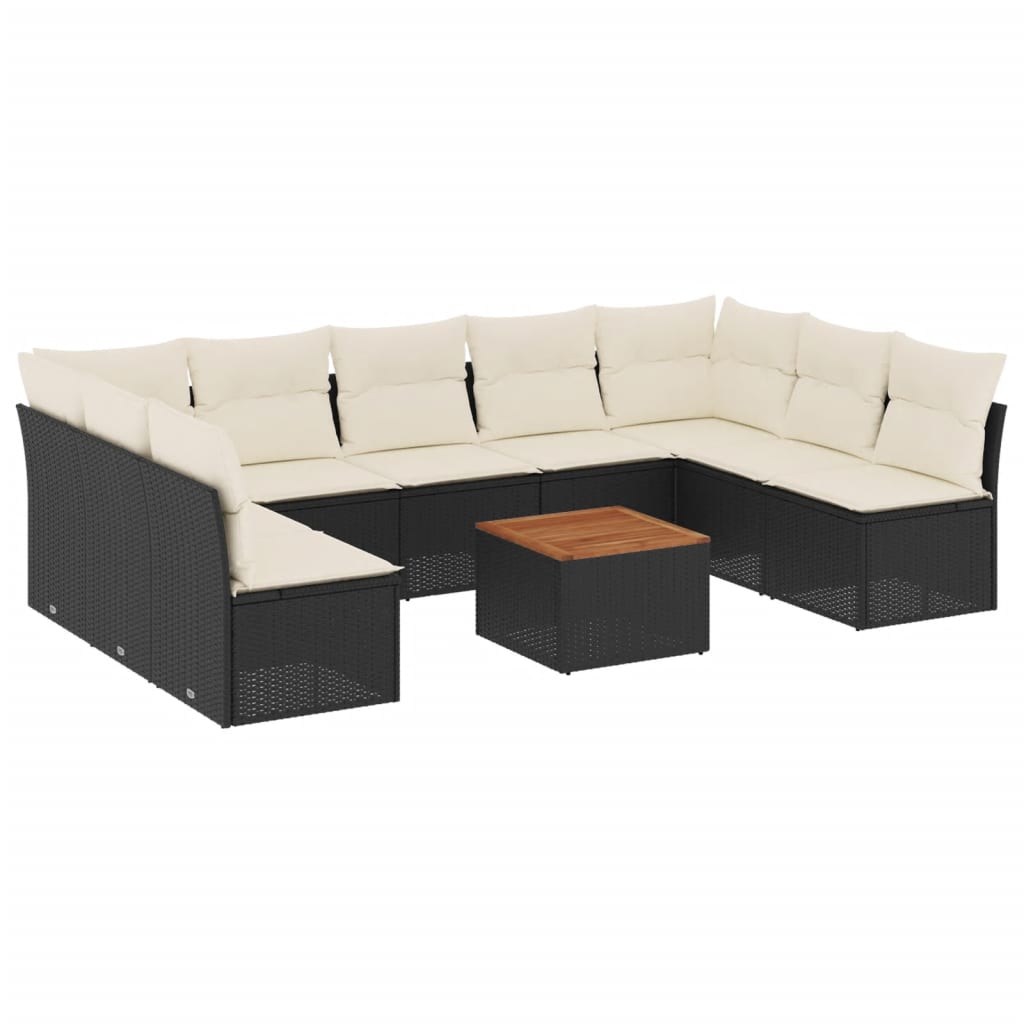 vidaXL Set canapele de grădină cu perne, 10 piese, negru, poliratan