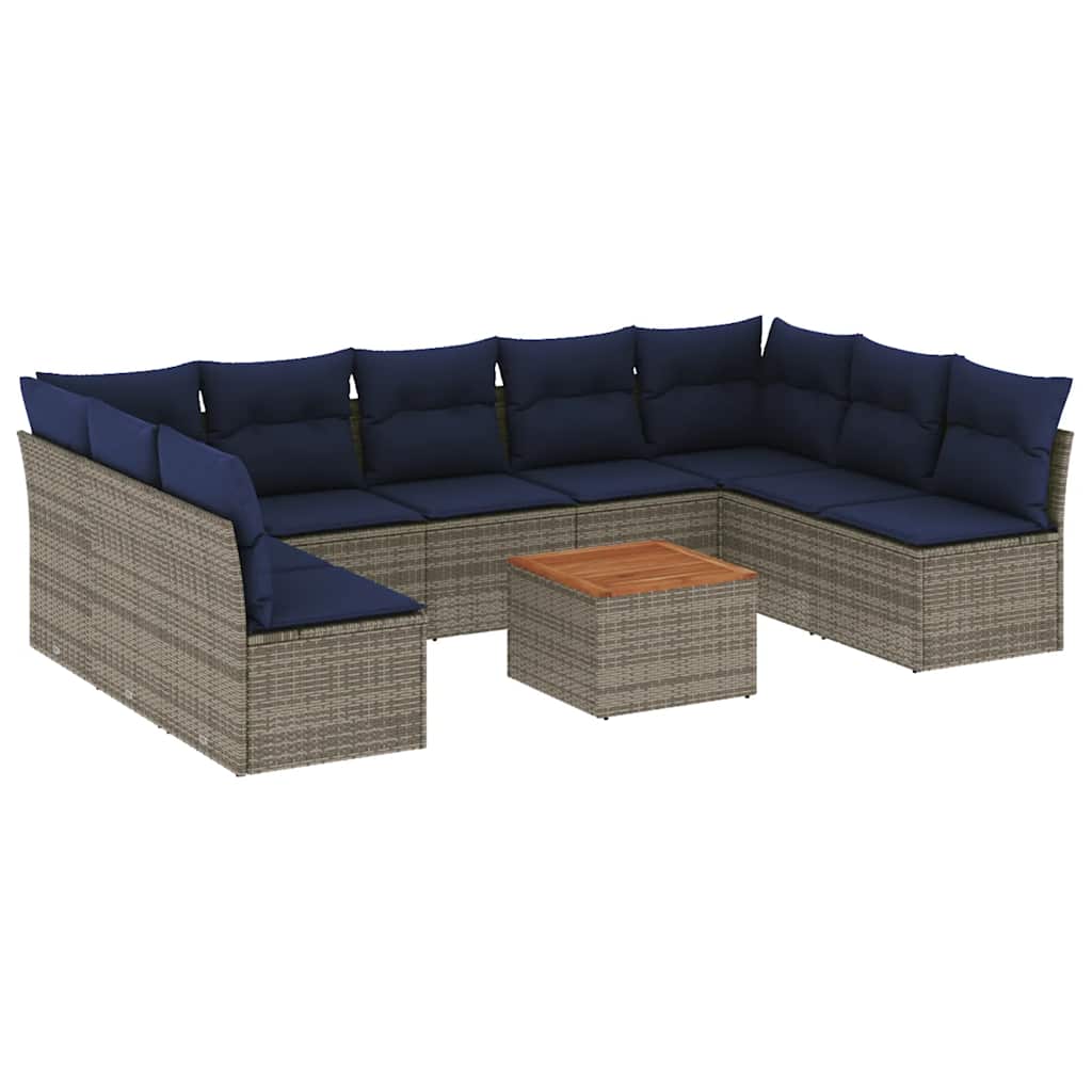 vidaXL Set canapele de grădină cu perne, 10 piese, gri, poliratan