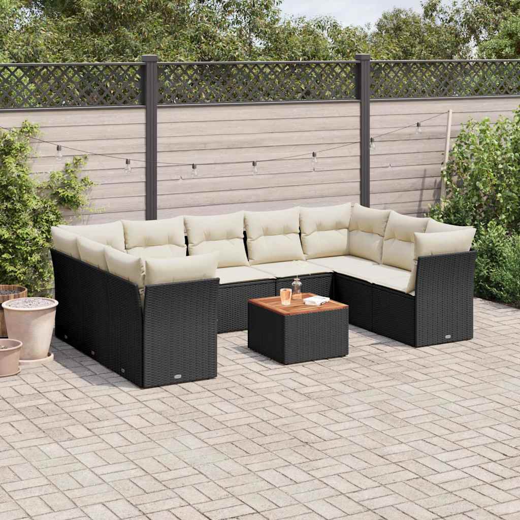 vidaXL Set canapele de grădină cu perne, 10 piese, negru, poliratan vidaXL Set canapele de grădină cu perne, 10 piese, negru, poliratan
