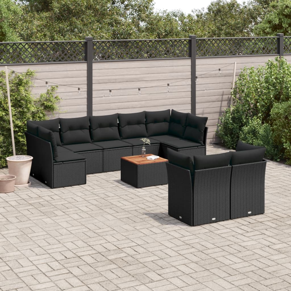 vidaXL Set canapele de grădină cu perne, 10 piese, negru, poliratan vidaXL Set canapele de grădină cu perne, 10 piese, negru, poliratan