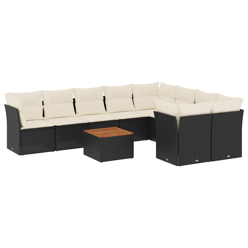 vidaXL Set canapele de grădină cu perne, 10 piese, negru, poliratan