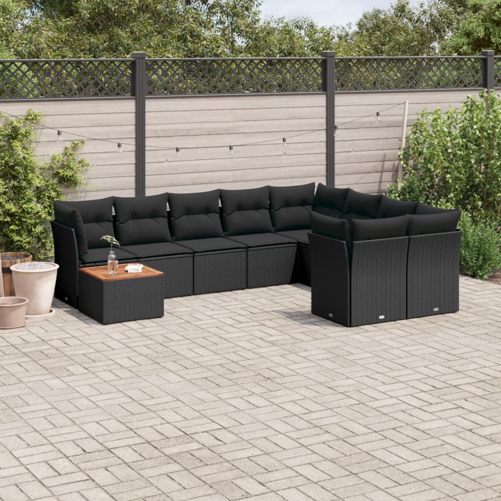 vidaXL Set canapele de grădină cu perne, 10 piese, negru, poliratan vidaXL Set canapele de grădină cu perne, 10 piese, negru, poliratan