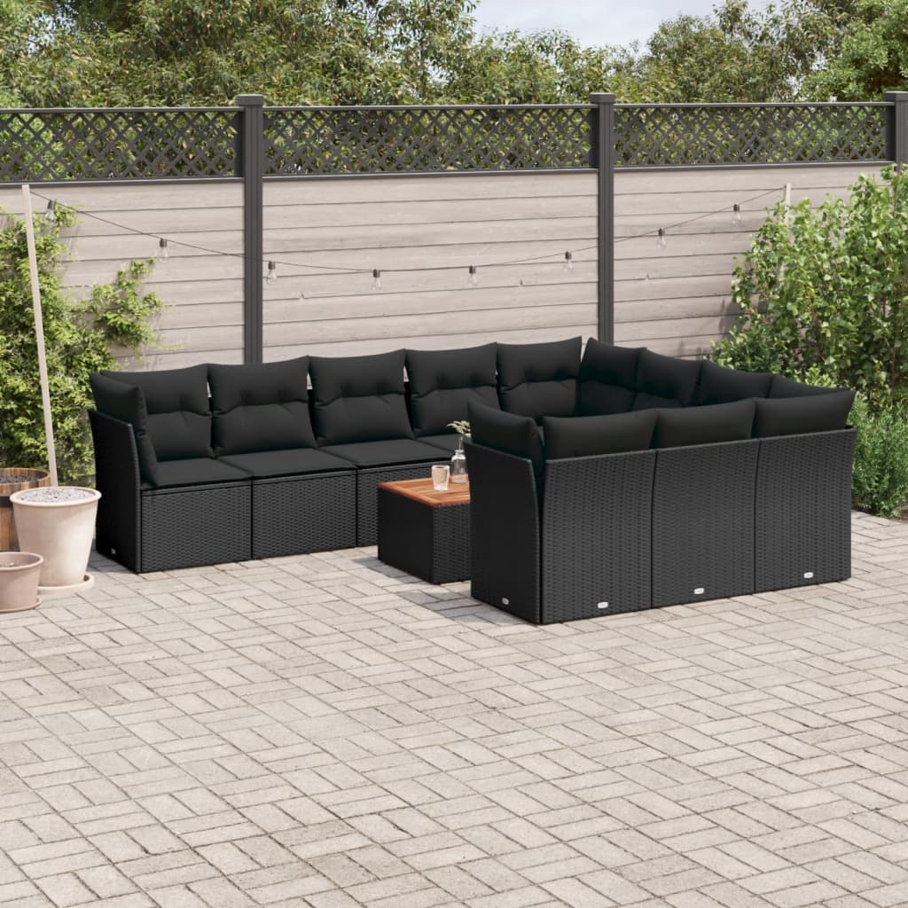 vidaXL Set canapele de grădină cu perne, 11 piese, negru, poliratan vidaXL Set canapele de grădină cu perne, 11 piese, negru, poliratan