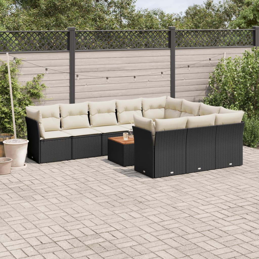 vidaXL Set canapele de grădină cu perne, 11 piese, negru, poliratan vidaXL Set canapele de grădină cu perne, 11 piese, negru, poliratan