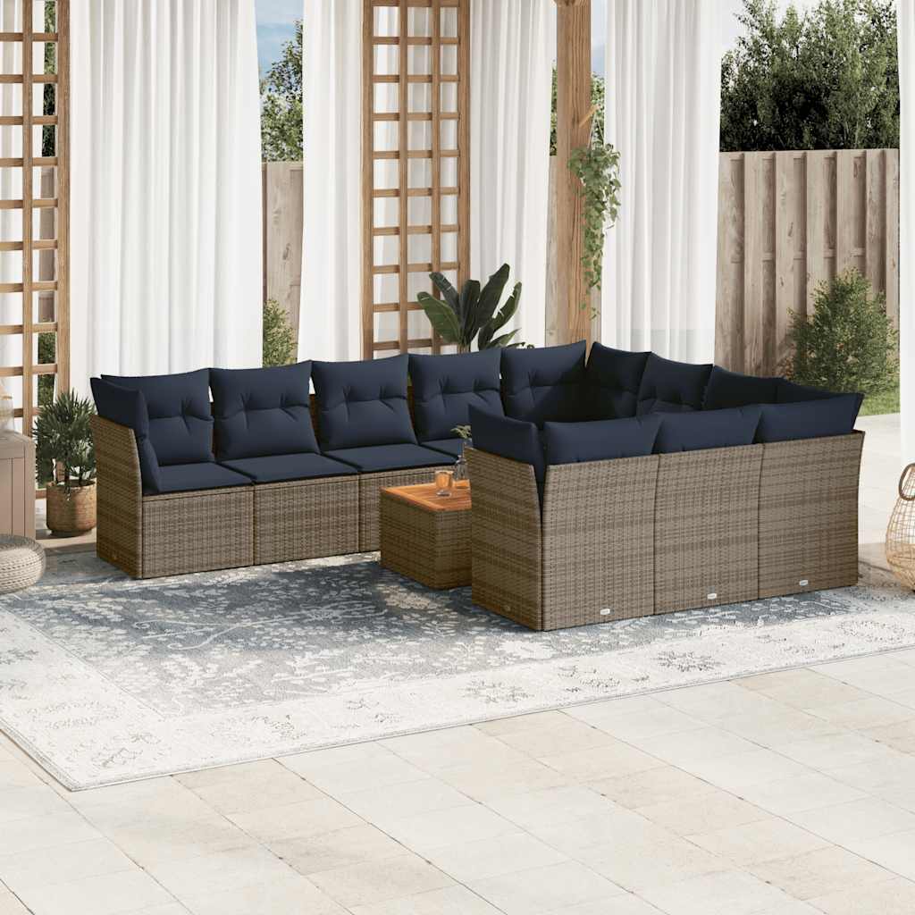vidaXL Set canapele de grădină cu perne, 11 piese, gri, poliratan vidaXL Set canapele de grădină cu perne, 11 piese, gri, poliratan