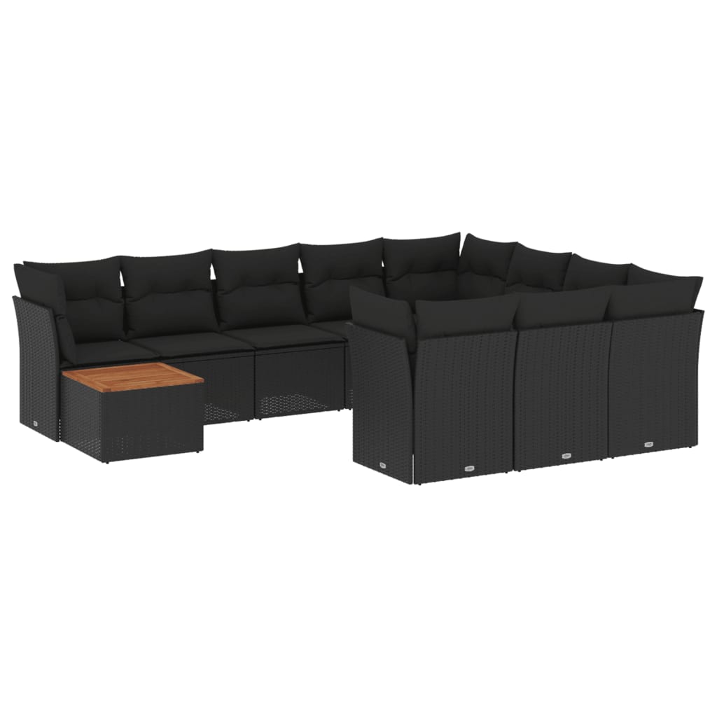 vidaXL Set canapele de grădină cu perne, 11 piese, negru, poliratan