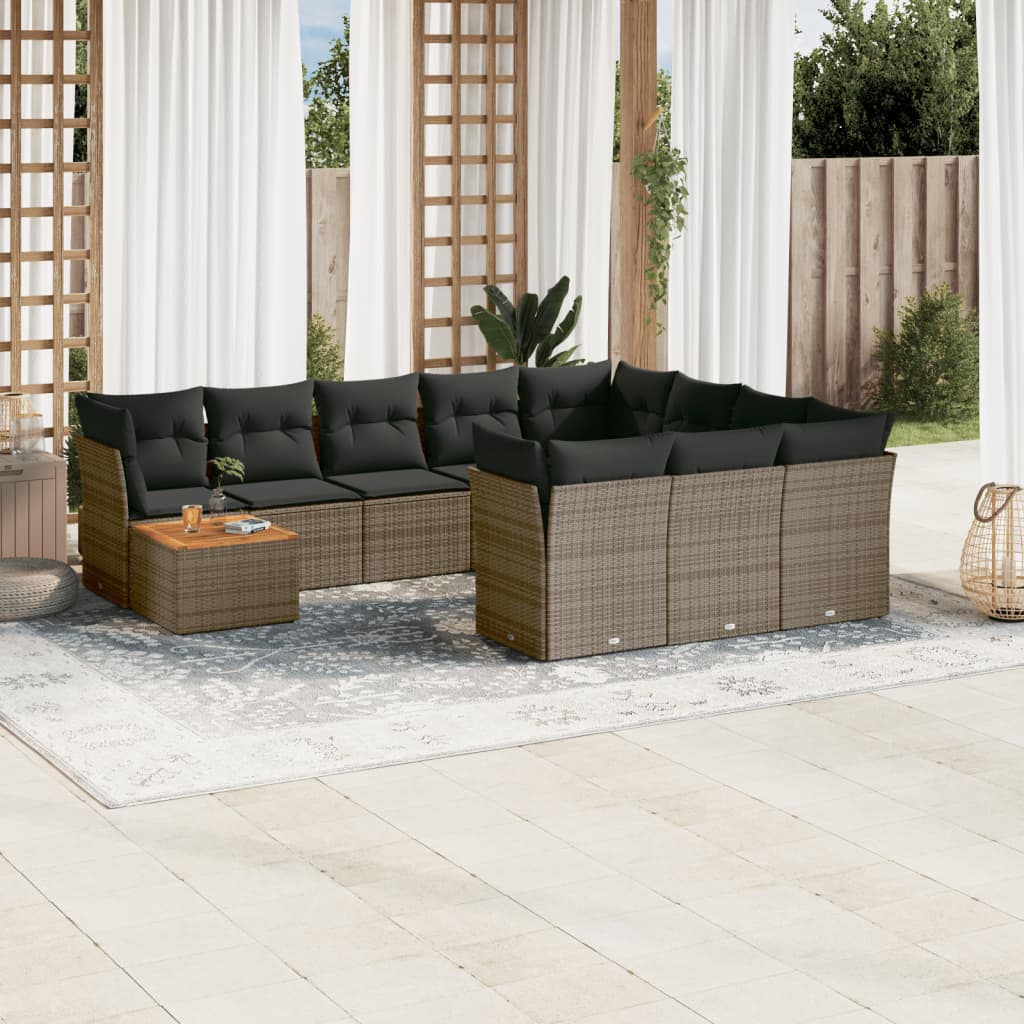vidaXL Set canapele de grădină cu perne, 11 piese, gri, poliratan vidaXL Set canapele de grădină cu perne, 11 piese, gri, poliratan