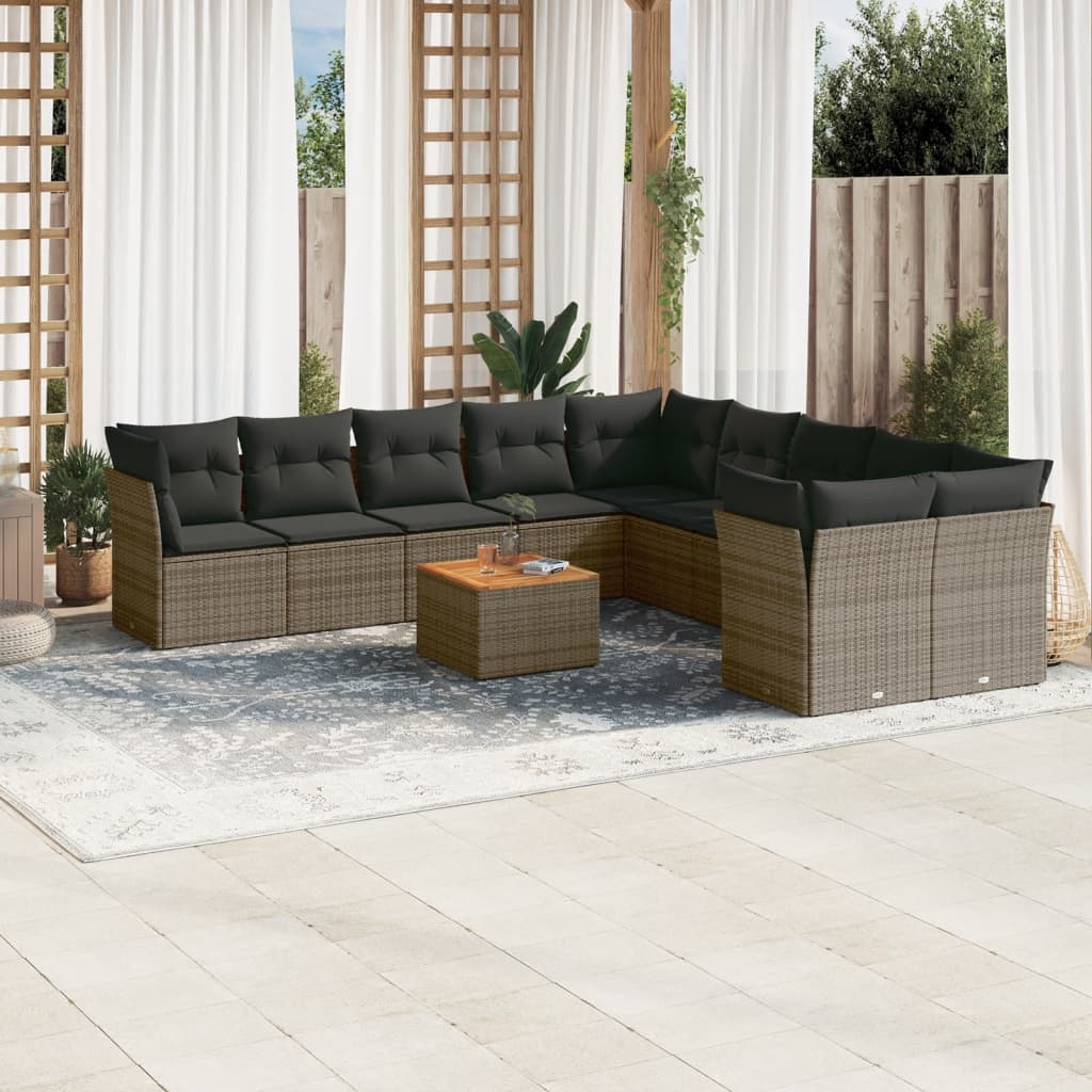 vidaXL Set canapele de grădină cu perne, 11 piese, gri, poliratan vidaXL Set canapele de grădină cu perne, 11 piese, gri, poliratan