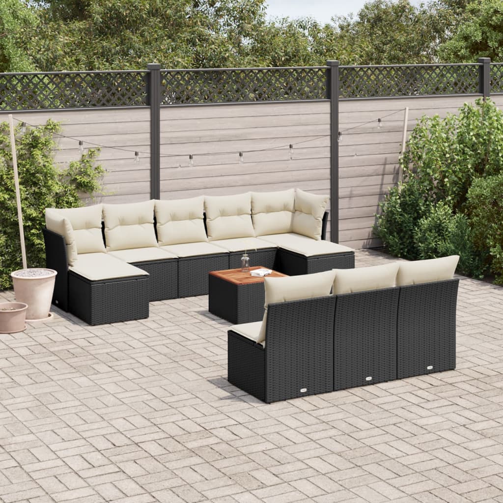 vidaXL Set canapele de grădină cu perne, 11 piese, negru, poliratan vidaXL Set canapele de grădină cu perne, 11 piese, negru, poliratan