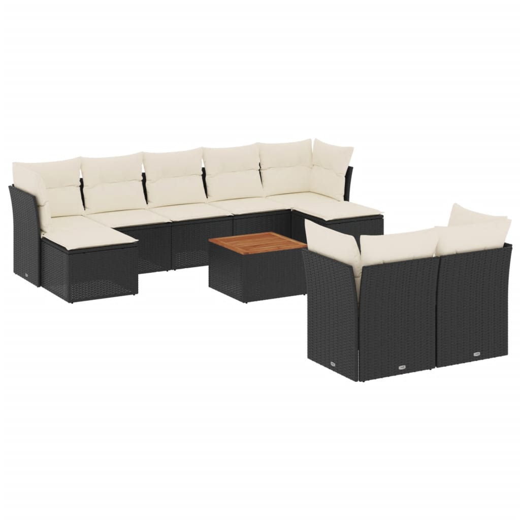 vidaXL Set canapele de grădină cu perne, 10 piese, negru, poliratan vidaXL Set canapele de grădină cu perne, 10 piese, negru, poliratan