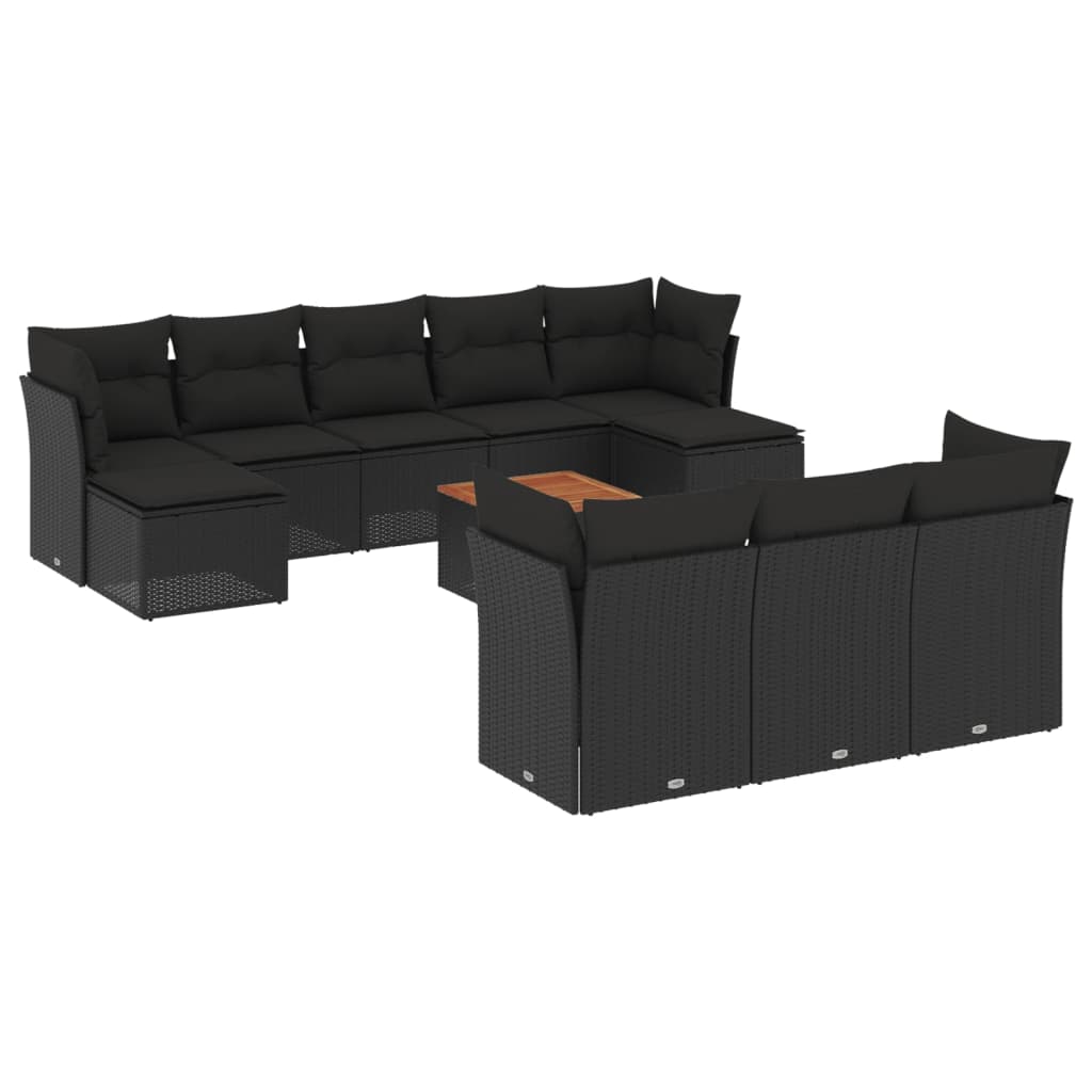 vidaXL Set canapele de grădină cu perne, 11 piese, negru, poliratan vidaXL Set canapele de grădină cu perne, 11 piese, negru, poliratan