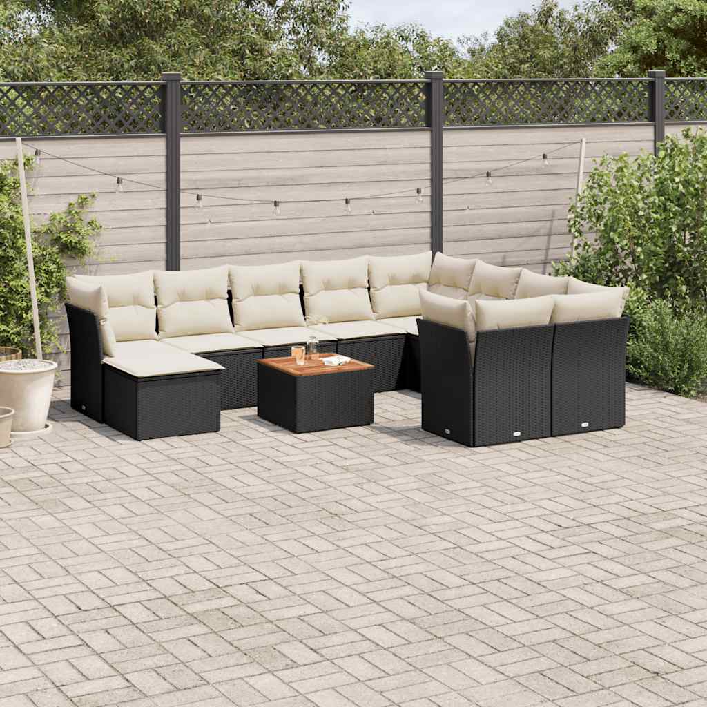 vidaXL Set canapele de grădină cu perne, 11 piese, negru, poliratan vidaXL Set canapele de grădină cu perne, 11 piese, negru, poliratan