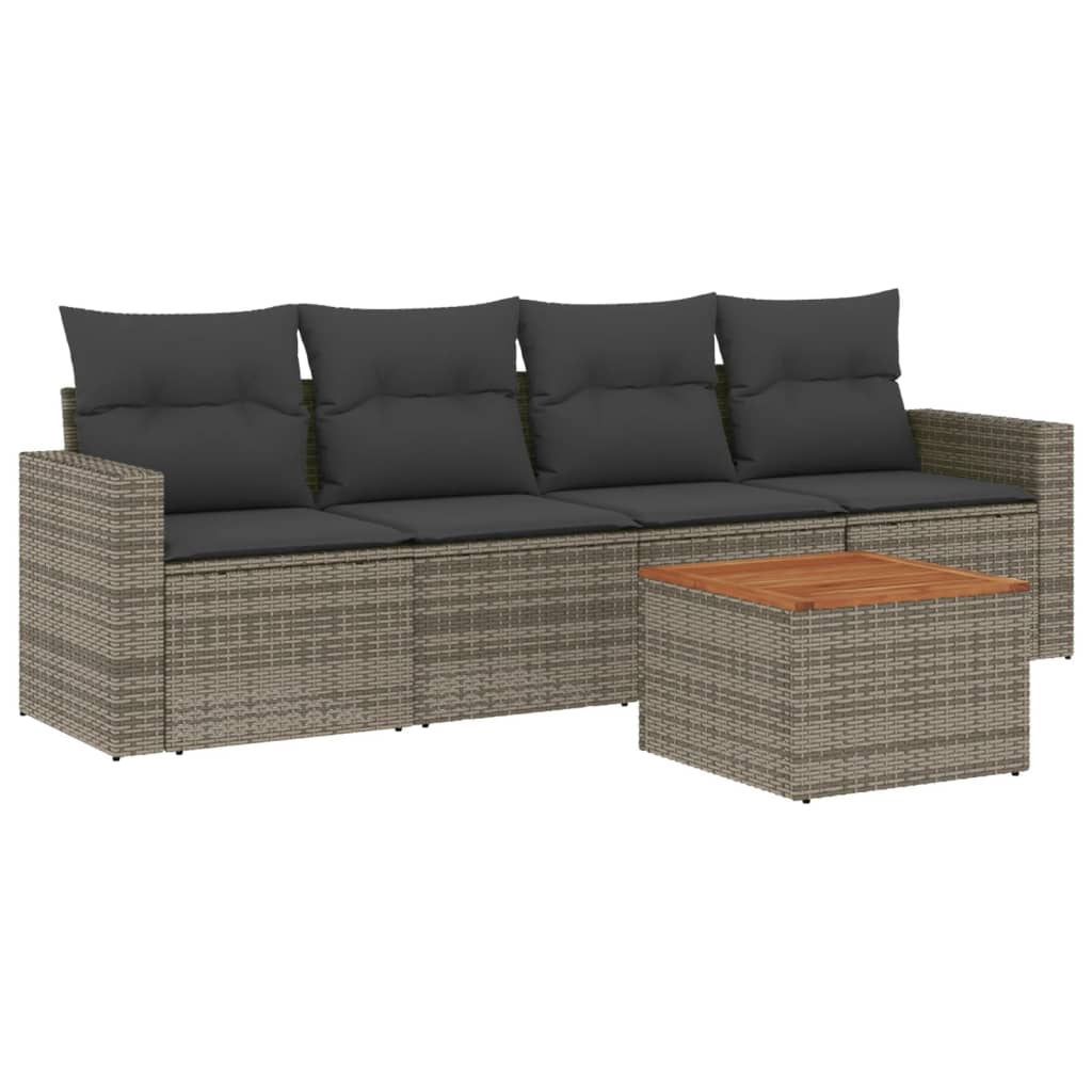 vidaXL Set canapea de grădină cu perne, 5 piese, gri, poliratan vidaXL Set canapea de grădină cu perne, 5 piese, gri, poliratan