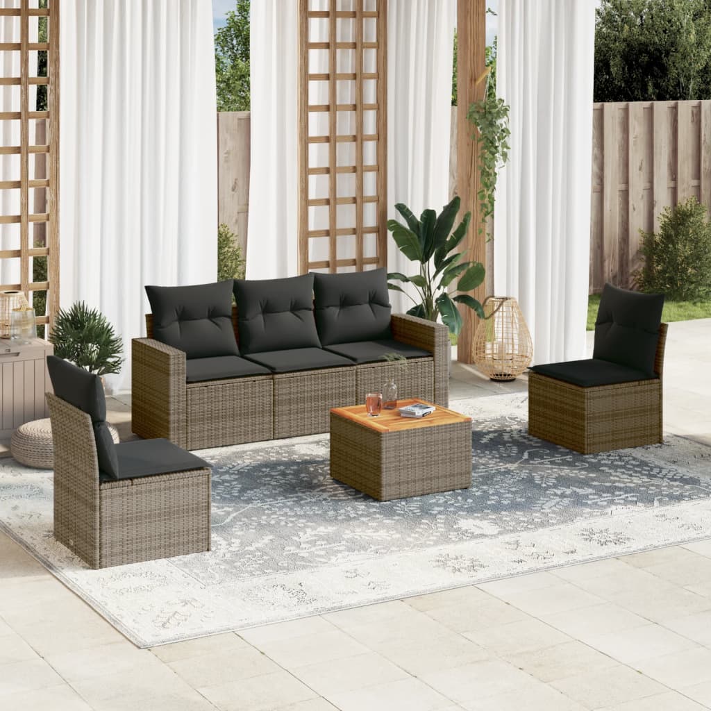 vidaXL Set mobilier grădină cu perne, 6 piese, gri, poliratan vidaXL Set mobilier grădină cu perne, 6 piese, gri, poliratan