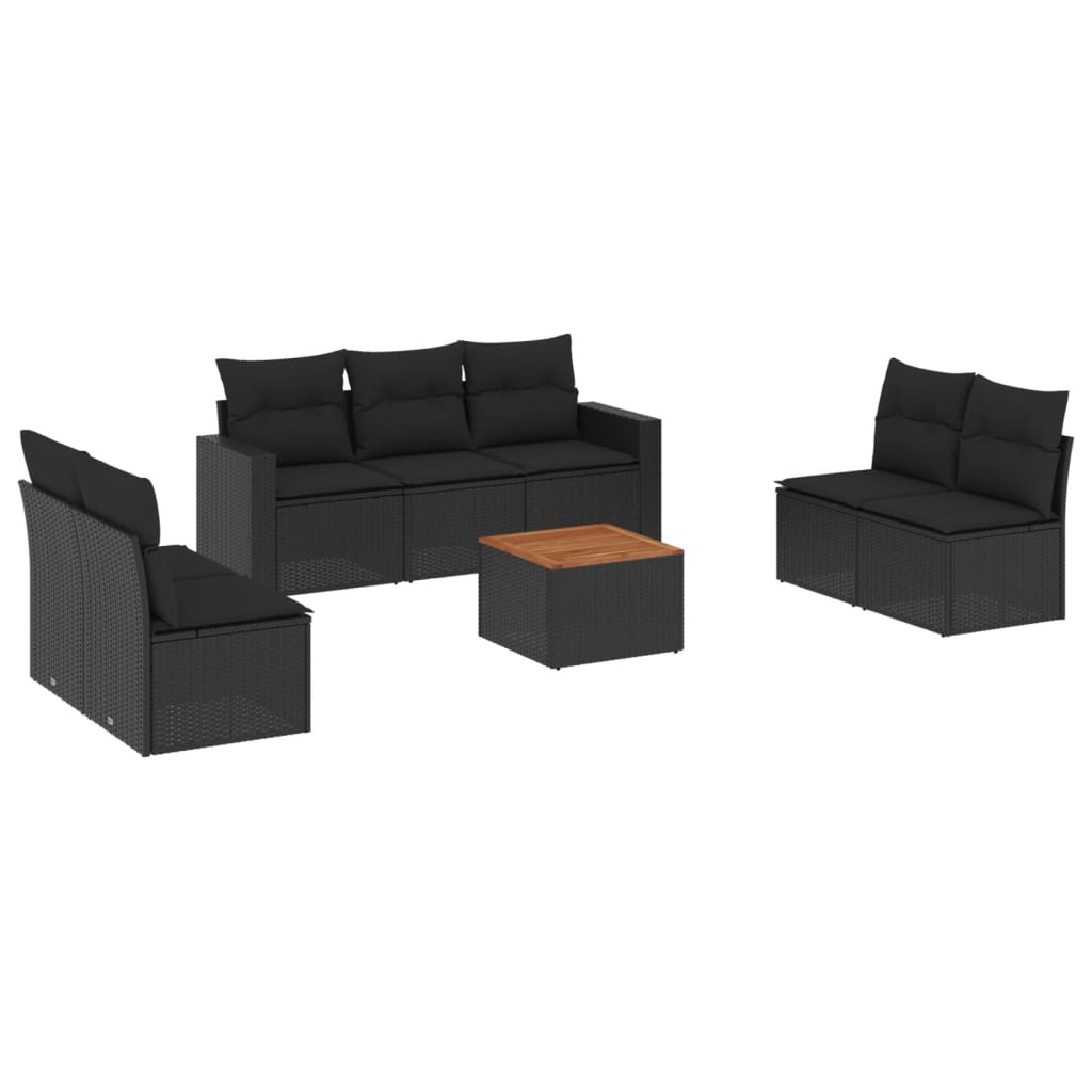 vidaXL Set mobilier de grădină cu perne, 8 piese, negru, poliratan vidaXL Set mobilier de grădină cu perne, 8 piese, negru, poliratan