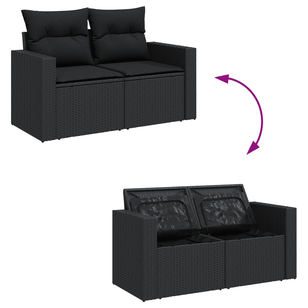 vidaXL Set mobilier de grădină cu perne, 9 piese, negru, poliratan