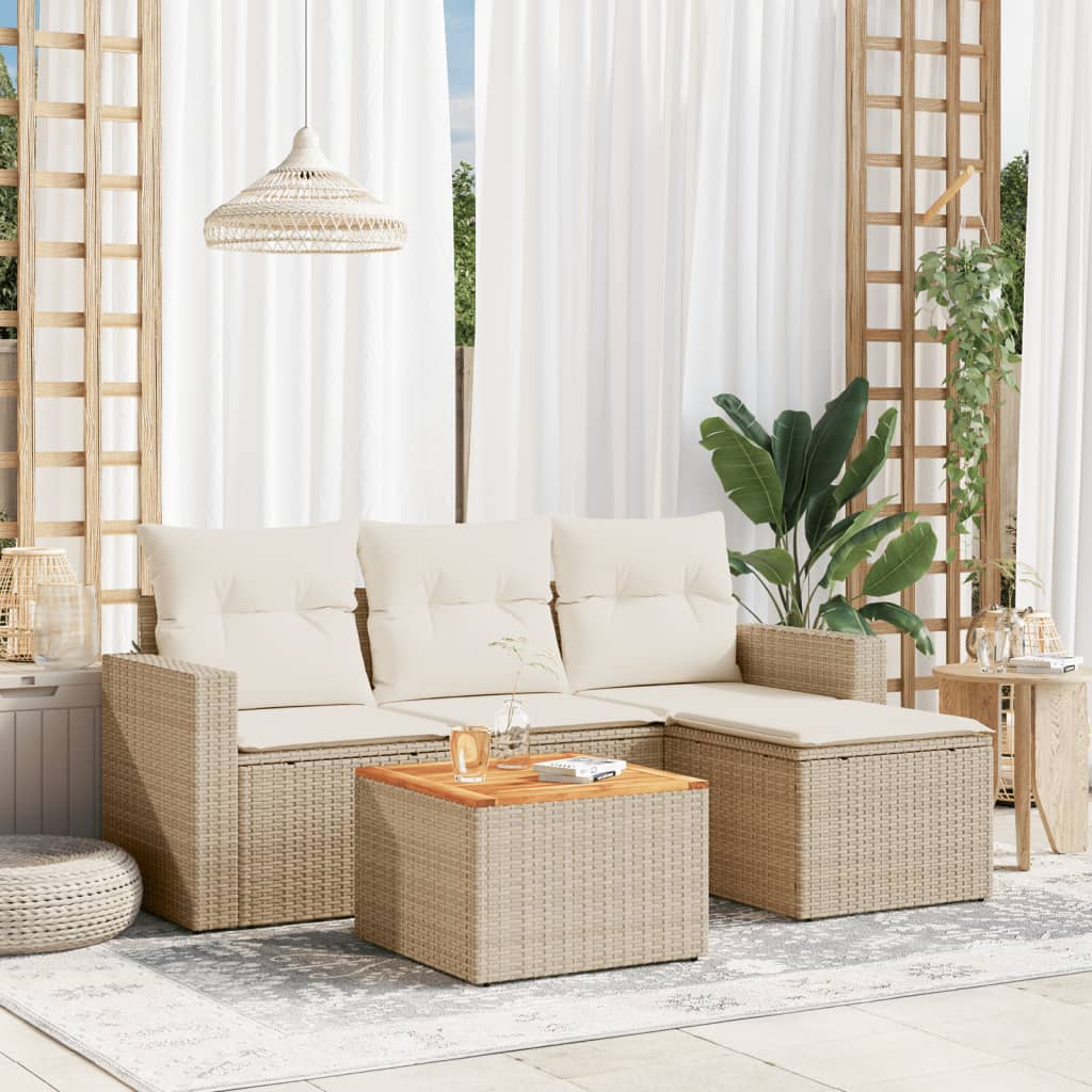 vidaXL Set canapele de grădină cu perne, 5 piese, bej, poliratan vidaXL Set canapele de grădină cu perne, 5 piese, bej, poliratan