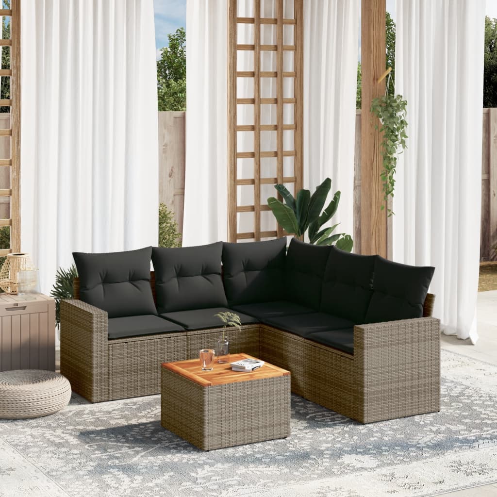 vidaXL Set mobilier grădină cu perne, 6 piese, gri, poliratan vidaXL Set mobilier grădină cu perne, 6 piese, gri, poliratan
