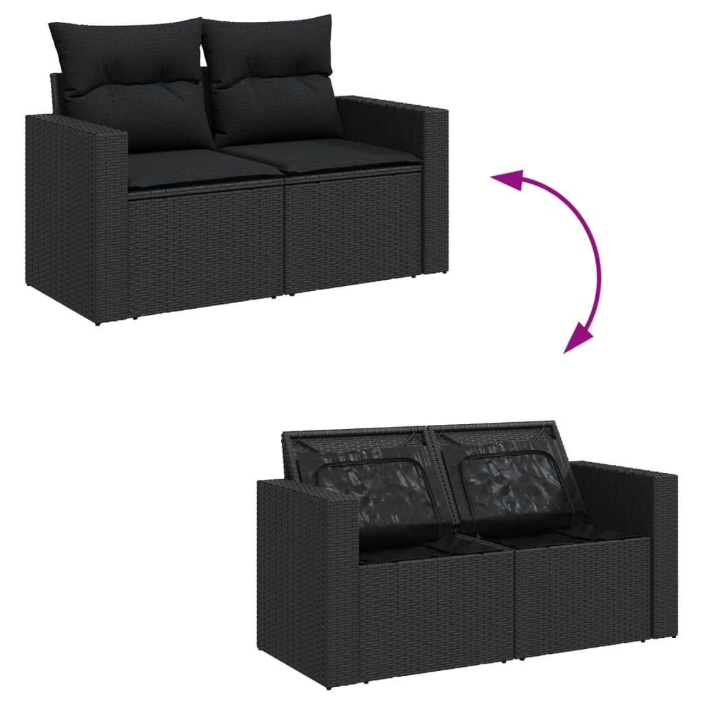 vidaXL Set mobilier de grădină cu perne, 9 piese, negru, poliratan