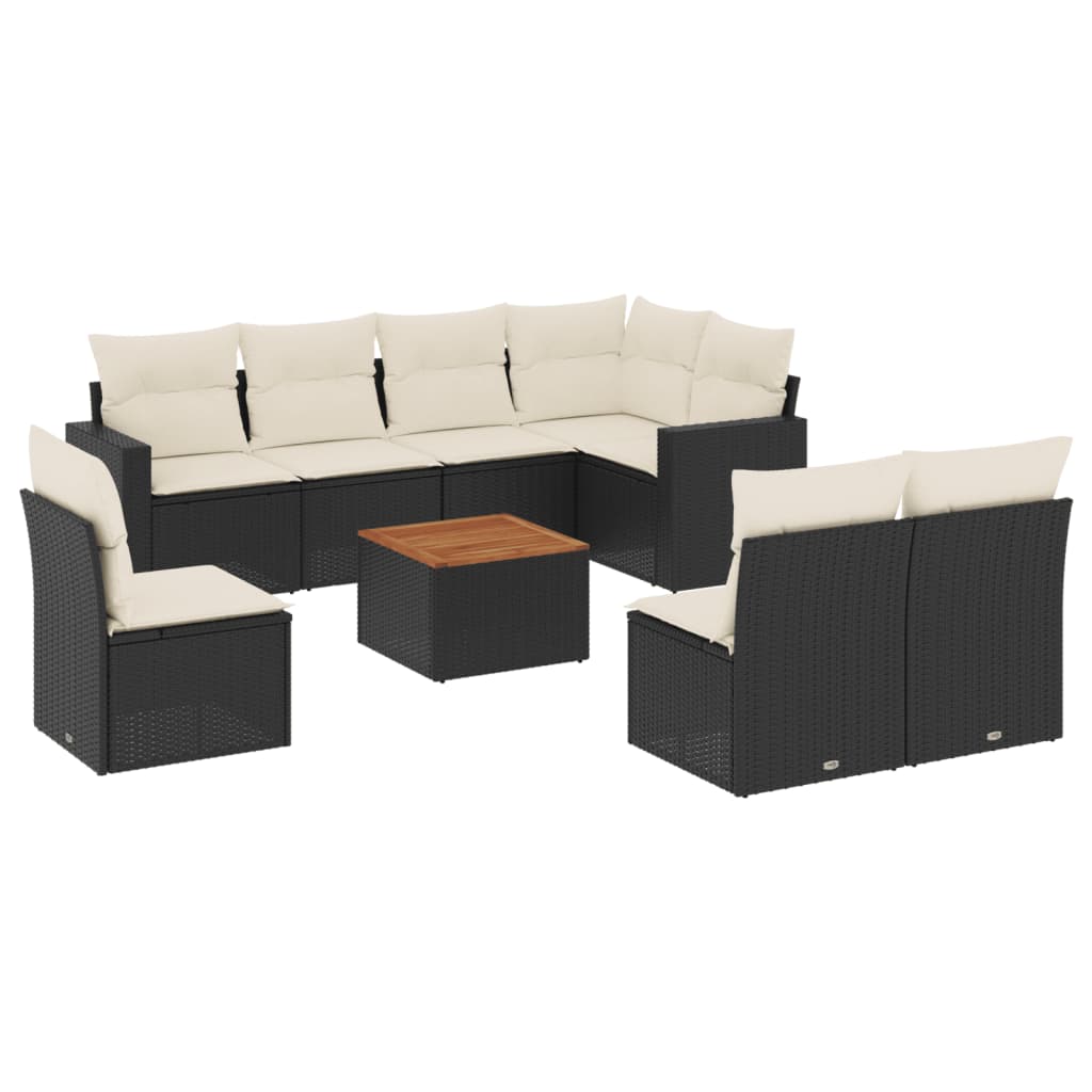 vidaXL Set mobilier de grădină cu perne, 9 piese, negru, poliratan