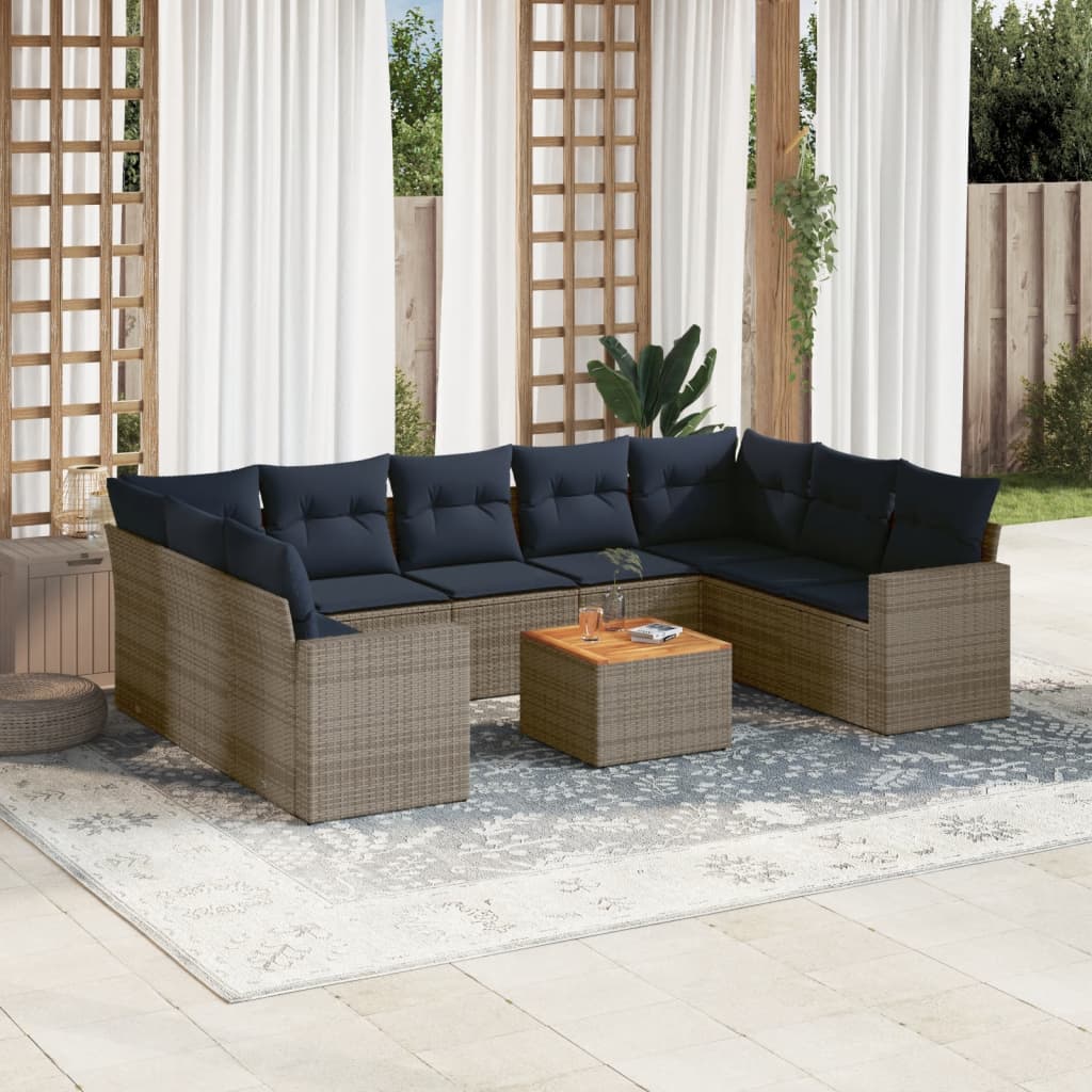 vidaXL Set canapele de grădină cu perne, 10 piese, gri, poliratan