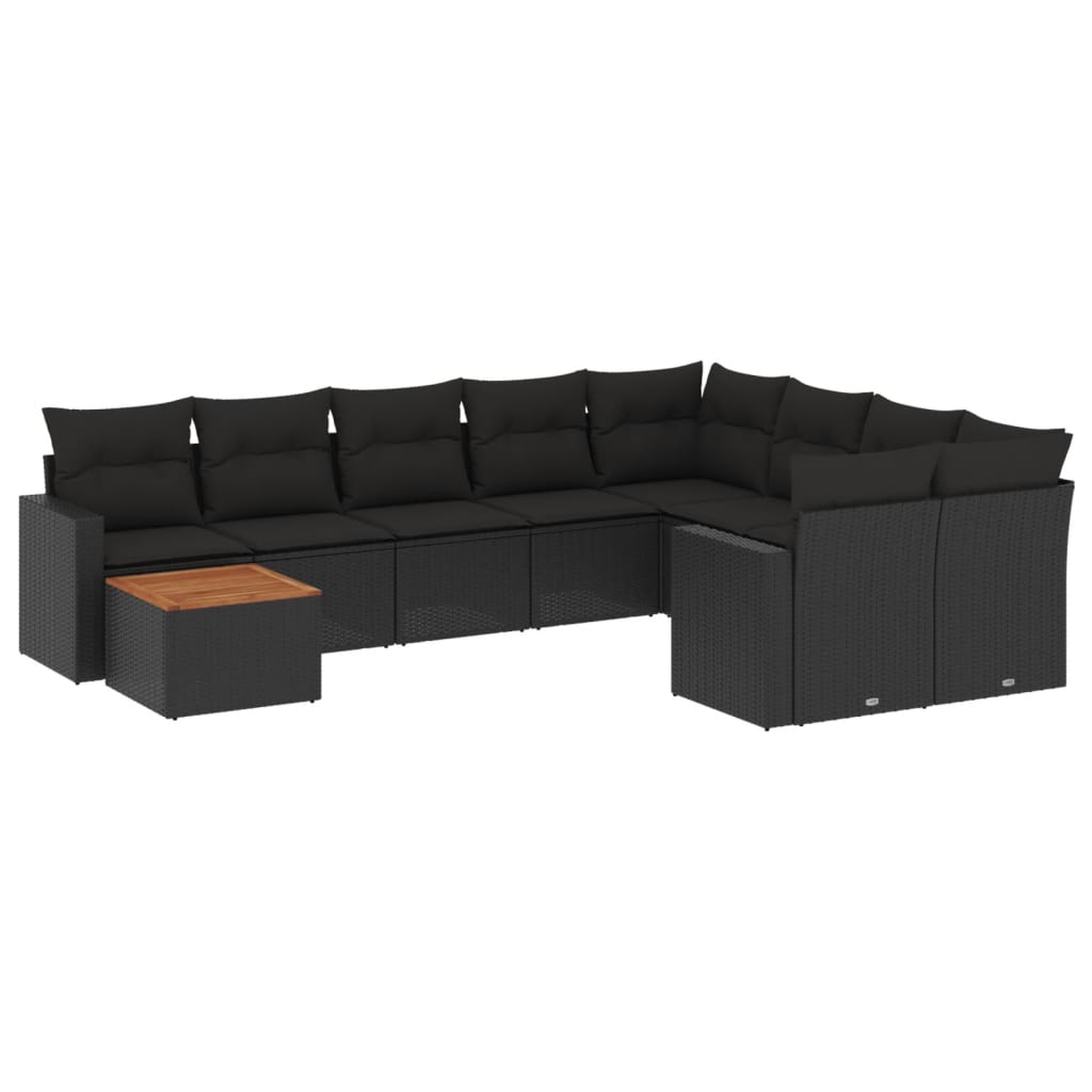 vidaXL Set canapele de grădină cu perne, 10 piese, negru, poliratan vidaXL Set canapele de grădină cu perne, 10 piese, negru, poliratan