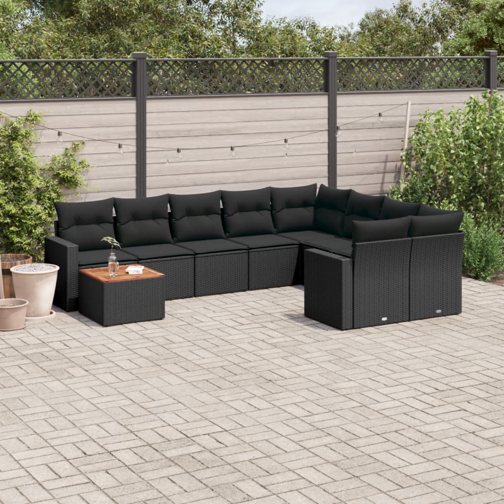 vidaXL Set canapele de grădină cu perne, 10 piese, negru, poliratan vidaXL Set canapele de grădină cu perne, 10 piese, negru, poliratan