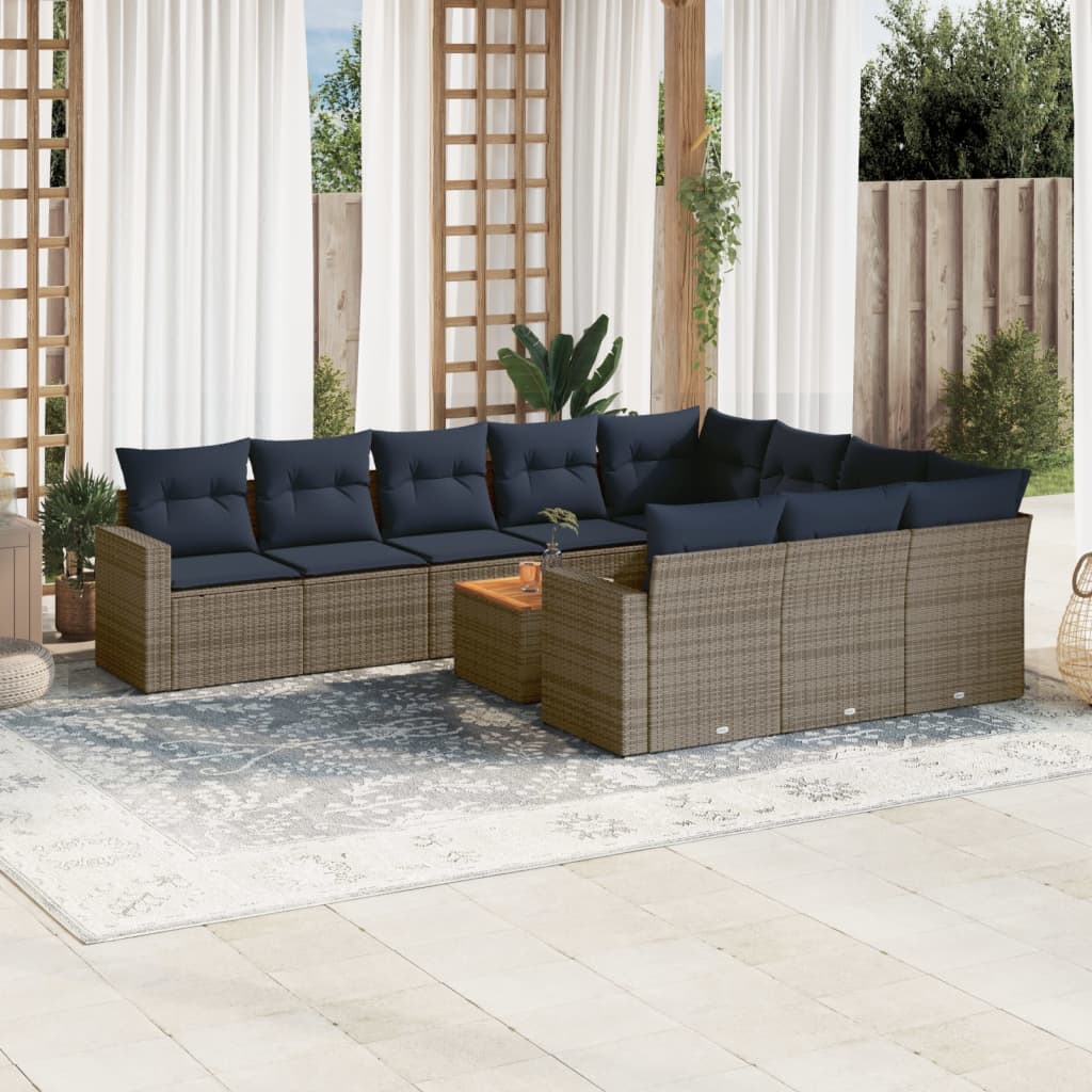 vidaXL Set canapele de grădină cu perne, 11 piese, gri, poliratan vidaXL Set canapele de grădină cu perne, 11 piese, gri, poliratan