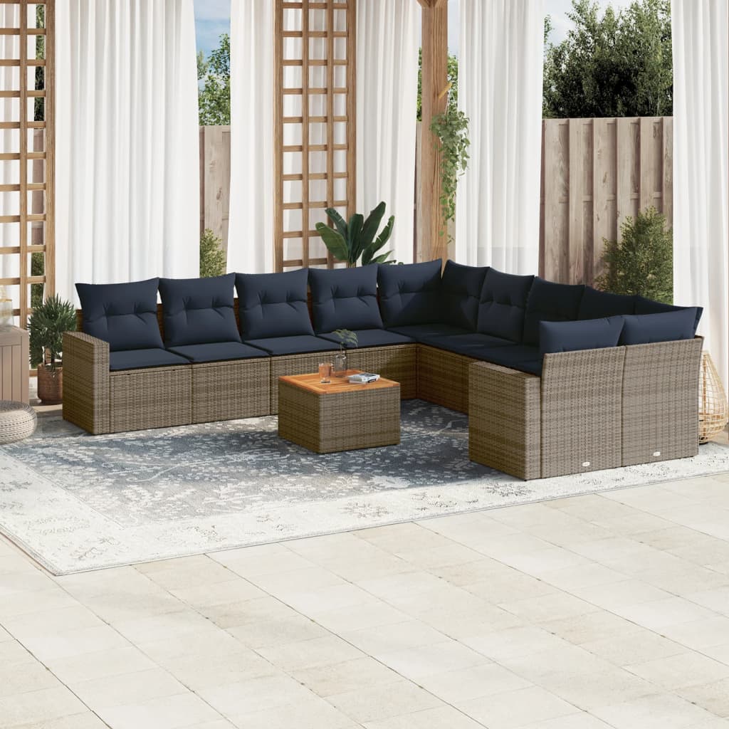 vidaXL Set canapele de grădină cu perne, 11 piese, gri, poliratan vidaXL Set canapele de grădină cu perne, 11 piese, gri, poliratan