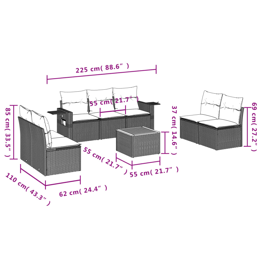 vidaXL Set mobilier de grădină cu perne, 8 piese, negru, poliratan vidaXL Set mobilier de grădină cu perne, 8 piese, negru, poliratan