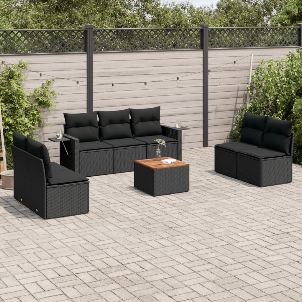 vidaXL Set mobilier de grădină cu perne, 8 piese, negru, poliratan vidaXL Set mobilier de grădină cu perne, 8 piese, negru, poliratan
