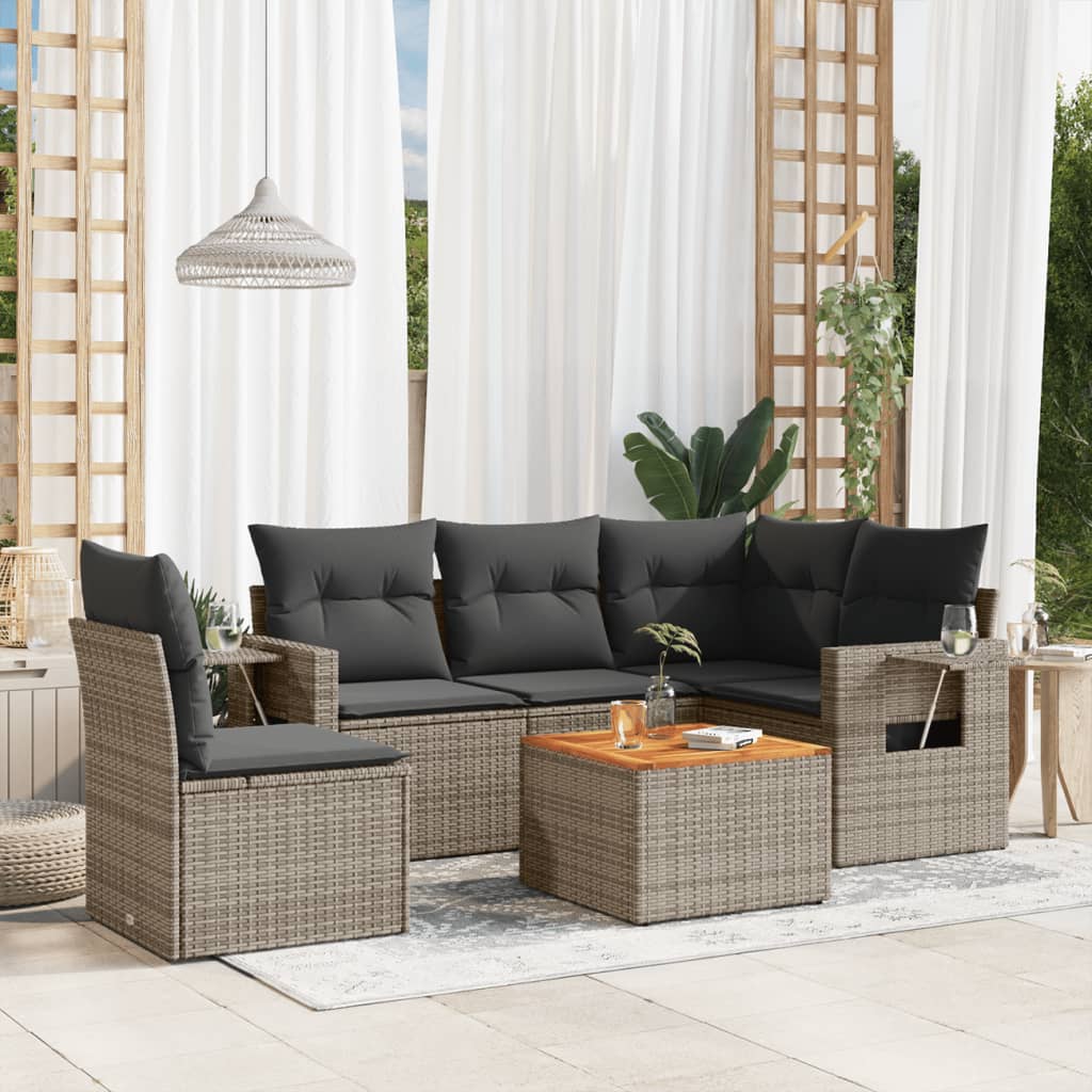 vidaXL Set mobilier grădină cu perne, 6 piese, gri, poliratan vidaXL Set mobilier grădină cu perne, 6 piese, gri, poliratan