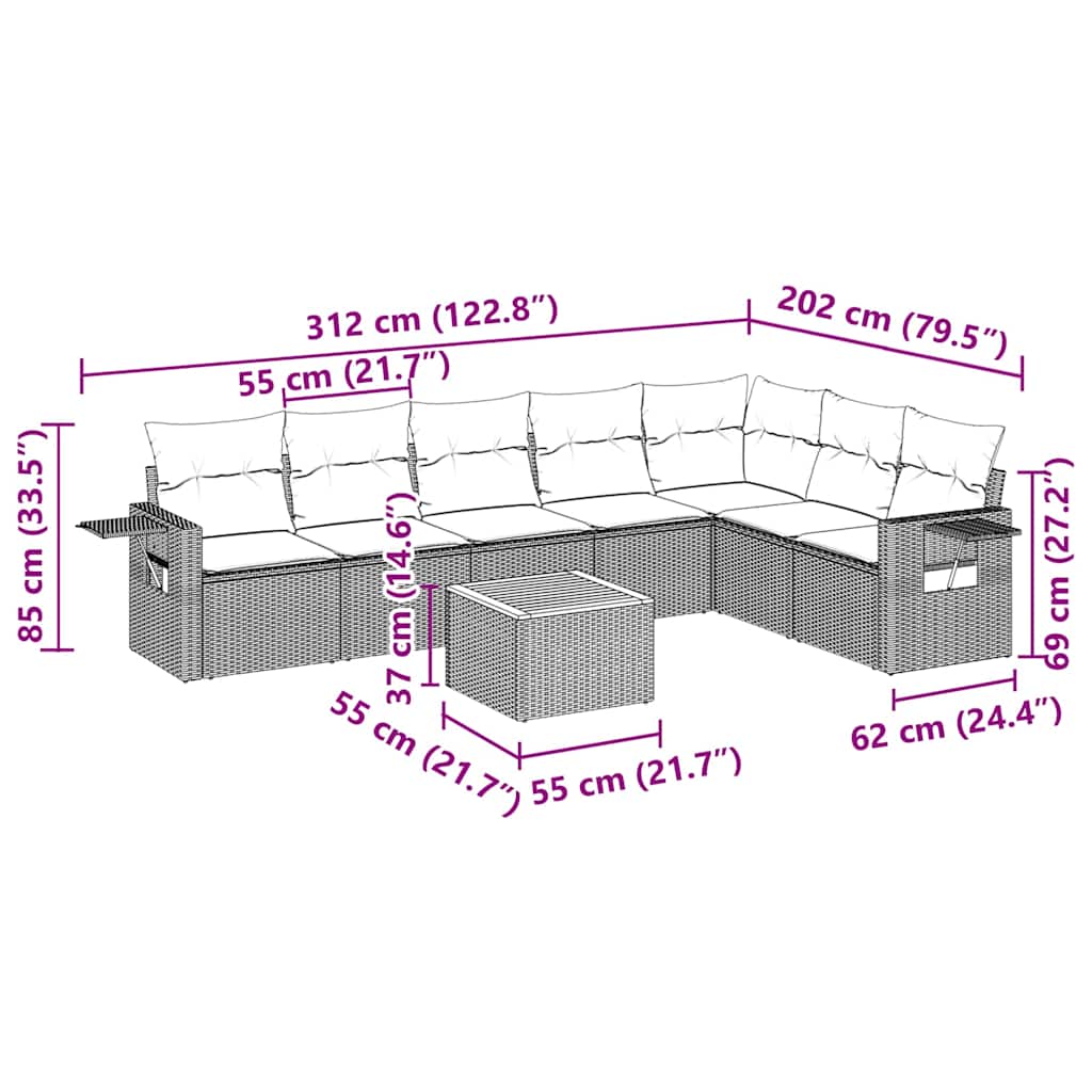 vidaXL Set mobilier de grădină cu perne, 8 piese, negru, poliratan vidaXL Set mobilier de grădină cu perne, 8 piese, negru, poliratan