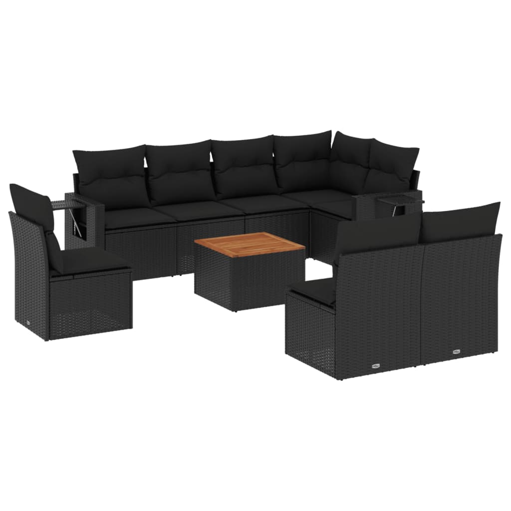 vidaXL Set mobilier de grădină cu perne, 9 piese, negru, poliratan