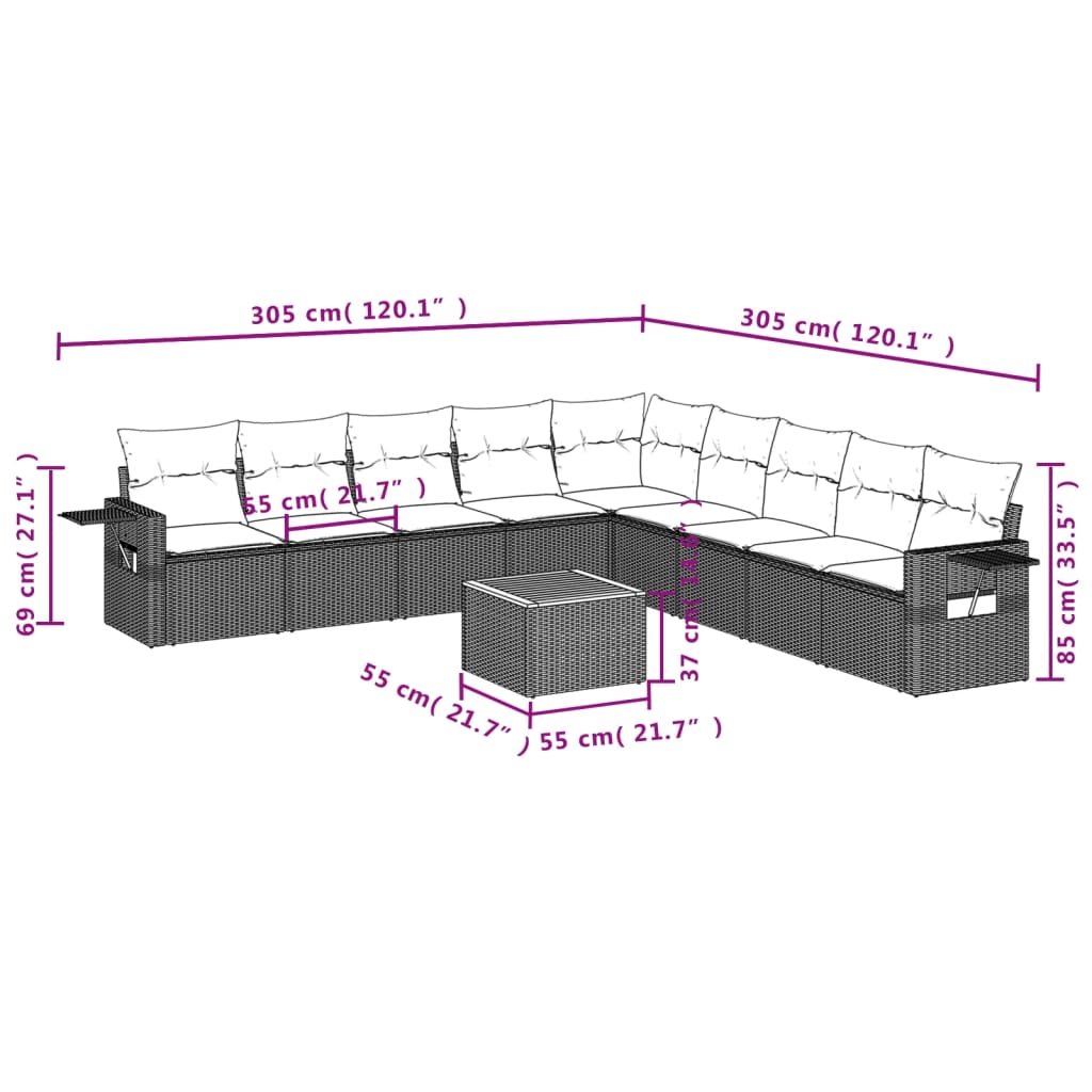 vidaXL Set canapele de grădină cu perne, 10 piese, negru, poliratan vidaXL Set canapele de grădină cu perne, 10 piese, negru, poliratan