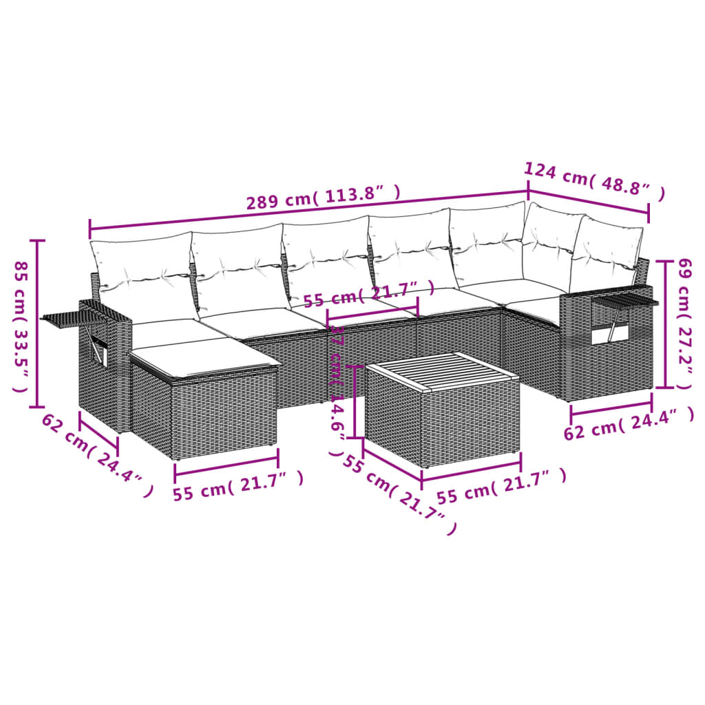vidaXL Set mobilier de grădină cu perne, 8 piese, negru, poliratan vidaXL Set mobilier de grădină cu perne, 8 piese, negru, poliratan