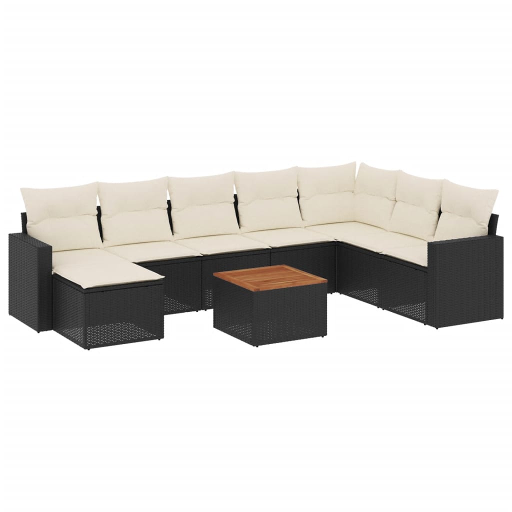 vidaXL Set mobilier de grădină cu perne, 9 piese, negru, poliratan