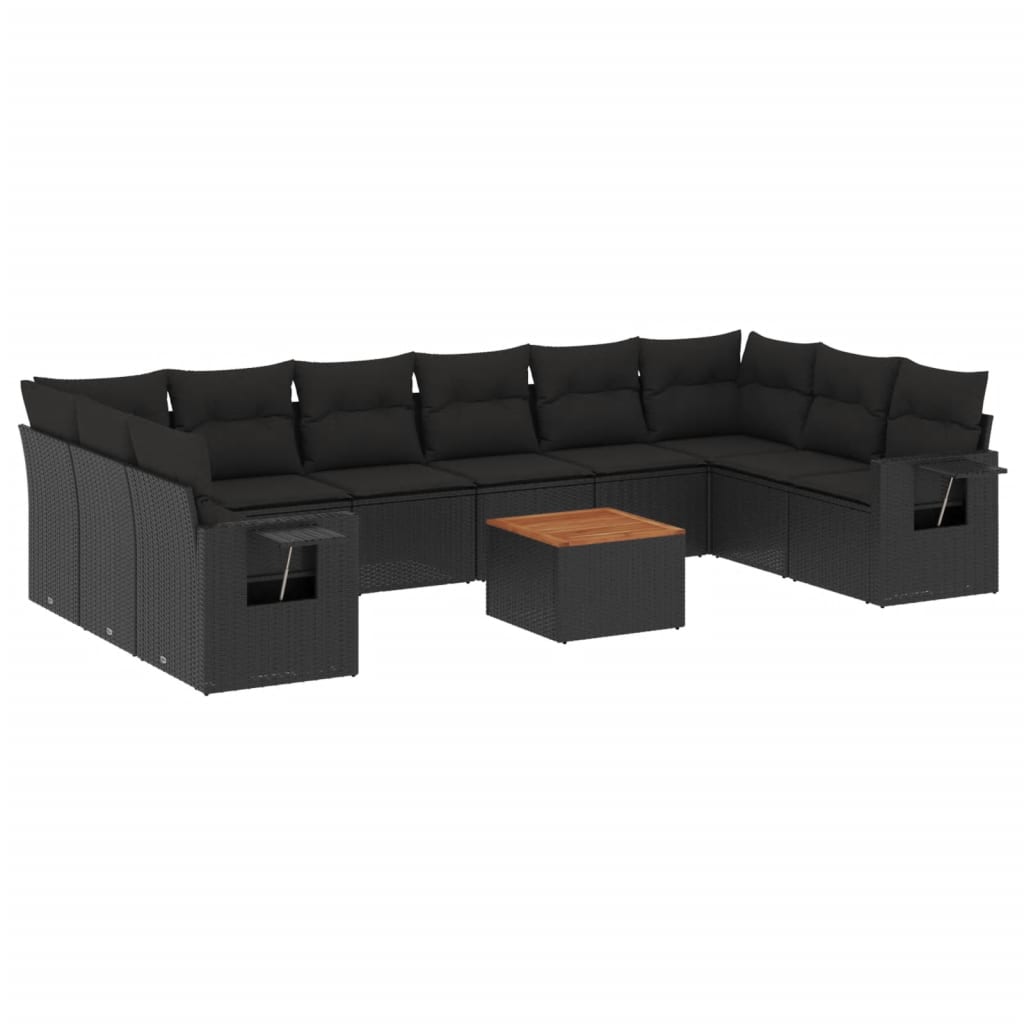 vidaXL Set canapele de grădină cu perne, 11 piese, negru, poliratan