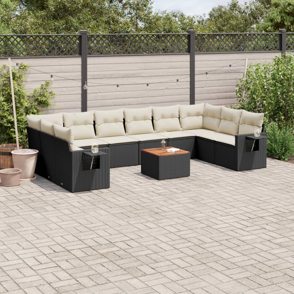 vidaXL Set canapele de grădină cu perne, 11 piese, negru, poliratan vidaXL Set canapele de grădină cu perne, 11 piese, negru, poliratan