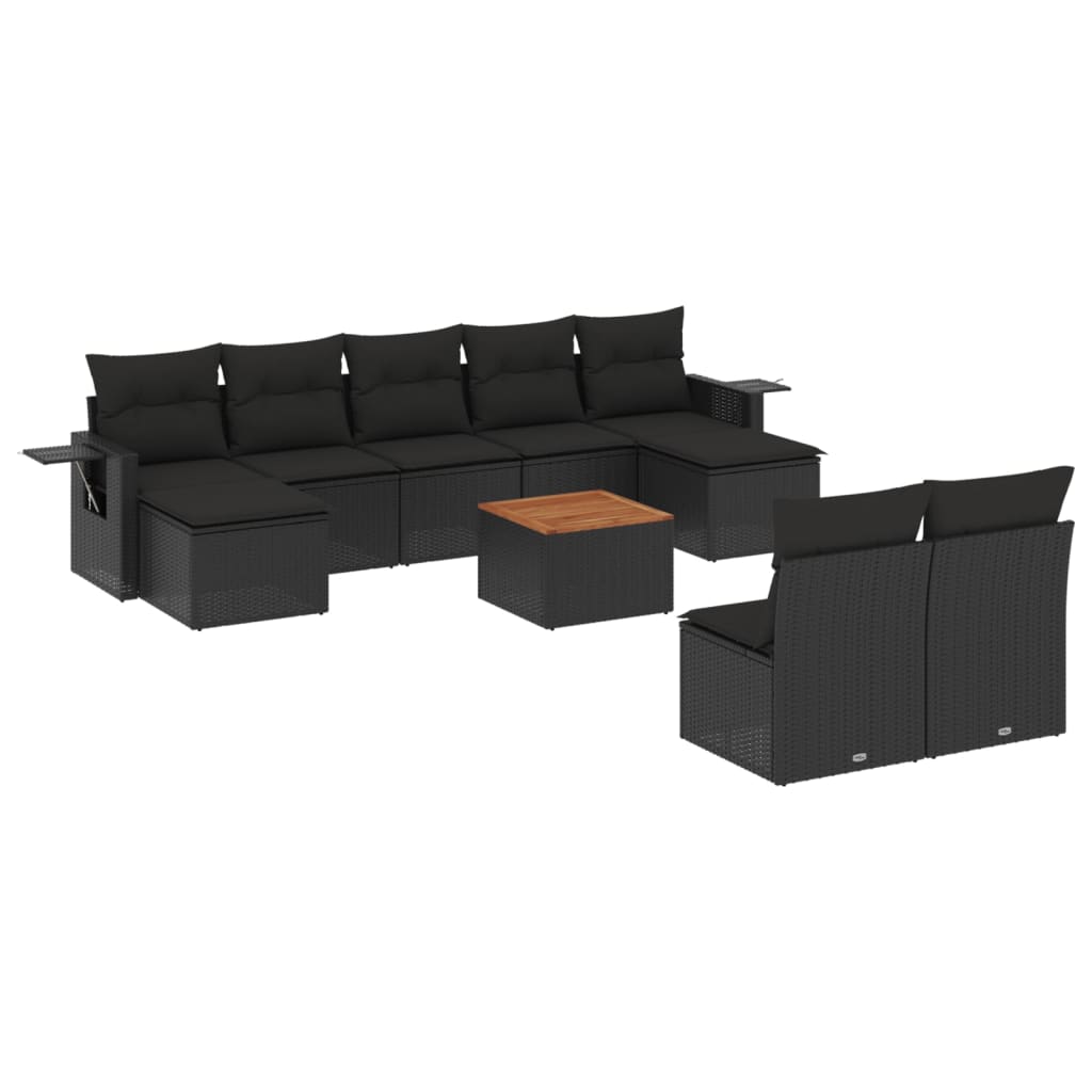 vidaXL Set canapele de grădină cu perne, 10 piese, negru, poliratan vidaXL Set canapele de grădină cu perne, 10 piese, negru, poliratan
