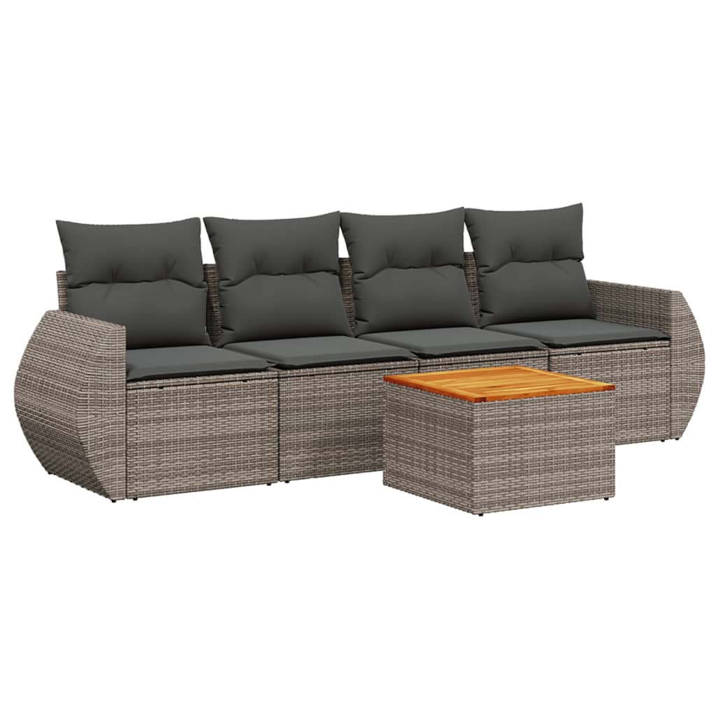 vidaXL Set canapea de grădină cu perne, 5 piese, gri, poliratan vidaXL Set canapea de grădină cu perne, 5 piese, gri, poliratan