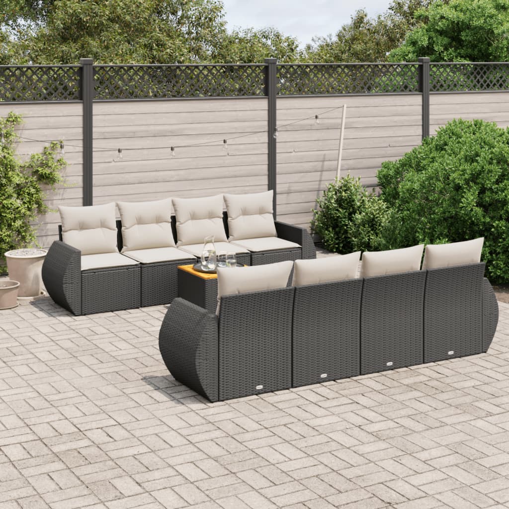vidaXL Set mobilier de grădină cu perne, 9 piese, negru, poliratan vidaXL Set mobilier de grădină cu perne, 9 piese, negru, poliratan