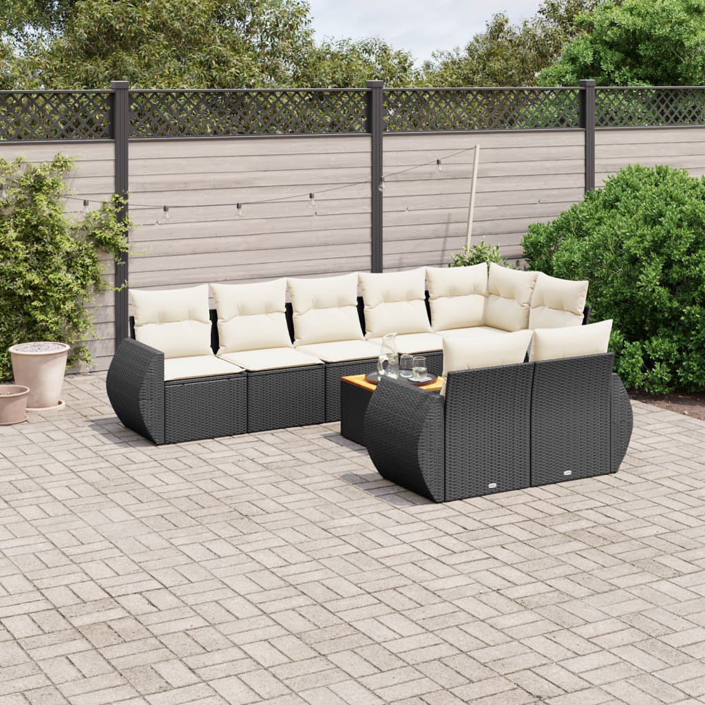vidaXL Set mobilier de grădină cu perne, 9 piese, negru, poliratan vidaXL Set mobilier de grădină cu perne, 9 piese, negru, poliratan