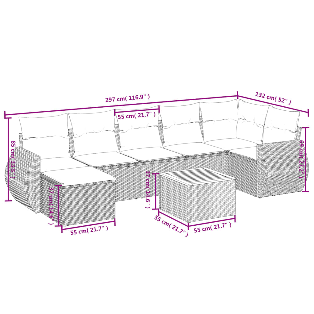vidaXL Set mobilier de grădină cu perne, 8 piese, negru, poliratan vidaXL Set mobilier de grădină cu perne, 8 piese, negru, poliratan