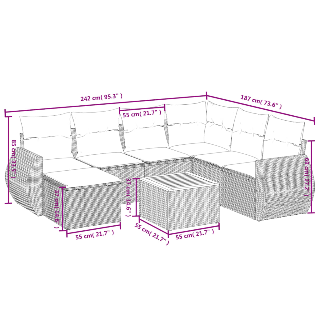 vidaXL Set mobilier de grădină cu perne, 8 piese, negru, poliratan vidaXL Set mobilier de grădină cu perne, 8 piese, negru, poliratan